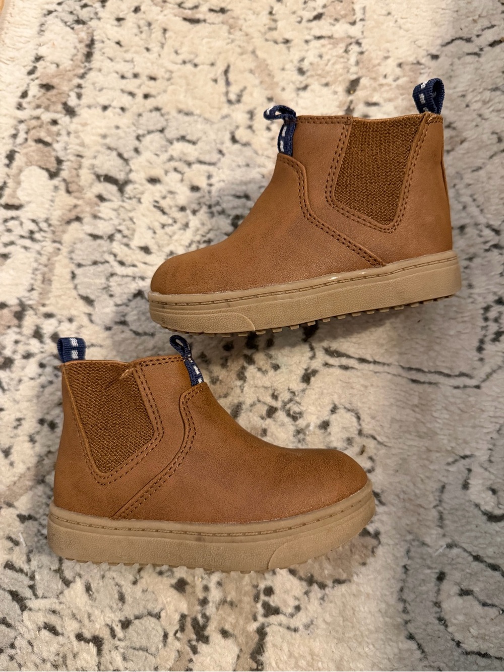 Cat & Jack Tan Chelsea Boots with Navy Pull Tabs